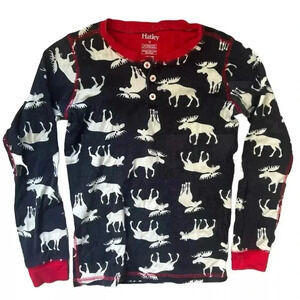 Kids Hatley Black Pajama Top With White Moose Size 12